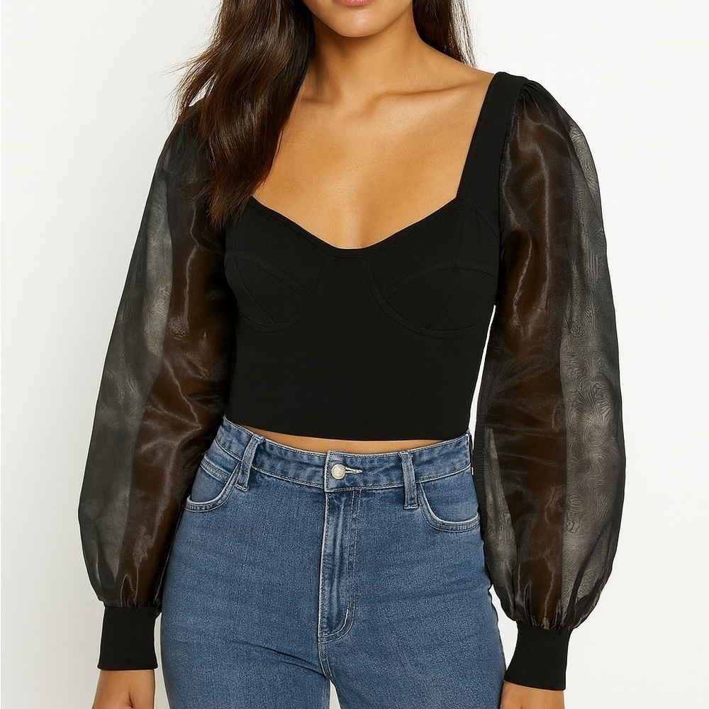 H&M Black Top with Sheer Sleeves - Picture 1 of 6